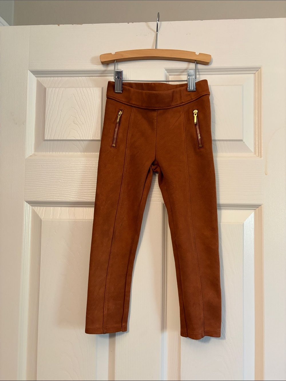 Janie and Jack Faux Suede Leggings in Rich Brown with Gold Zips